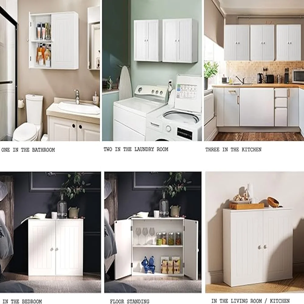 Hanging Bathroom Storage Cabinet Wall Cupboards with Double Doors Adjustable Shelf Bathroom Home Furniture White