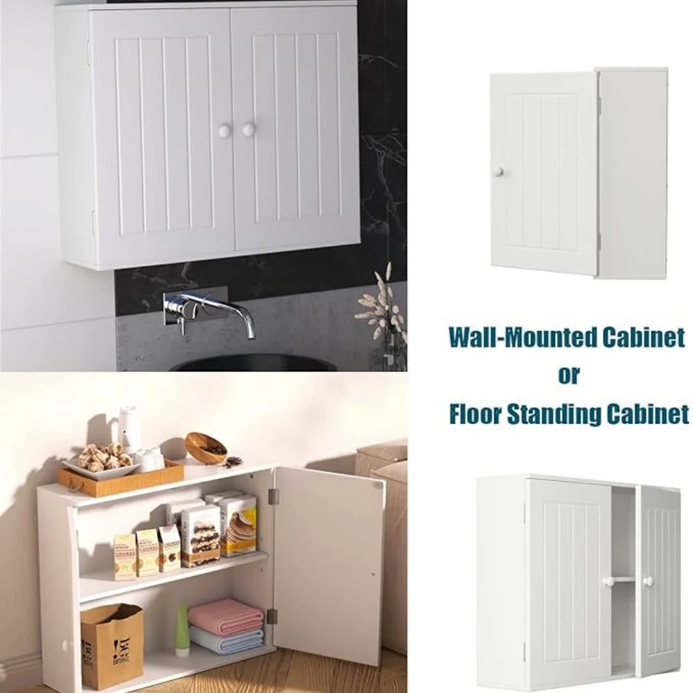 Hanging Bathroom Storage Cabinet Wall Cupboards with Double Doors Adjustable Shelf Bathroom Home Furniture White