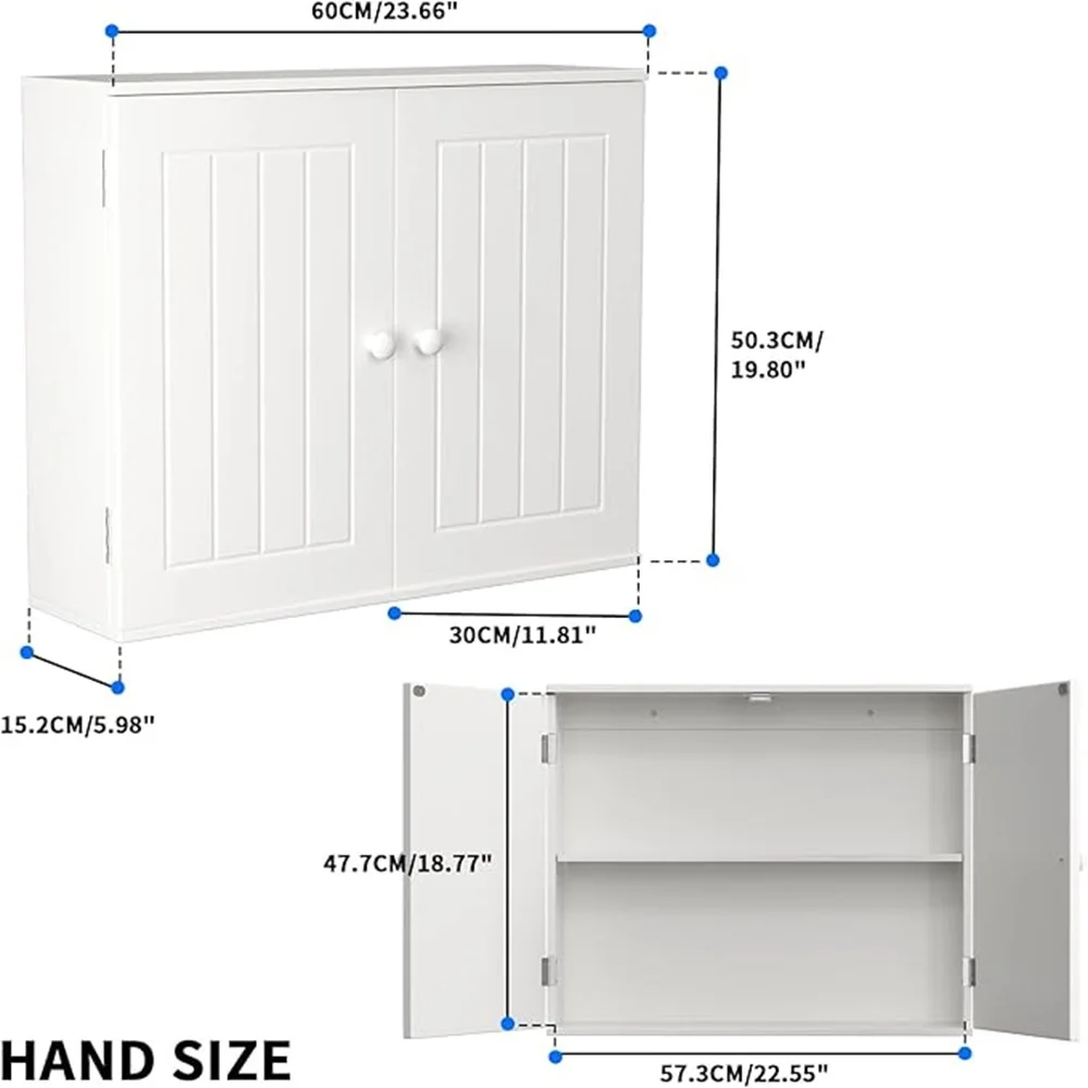Hanging Bathroom Storage Cabinet Wall Cupboards with Double Doors Adjustable Shelf Bathroom Home Furniture White
