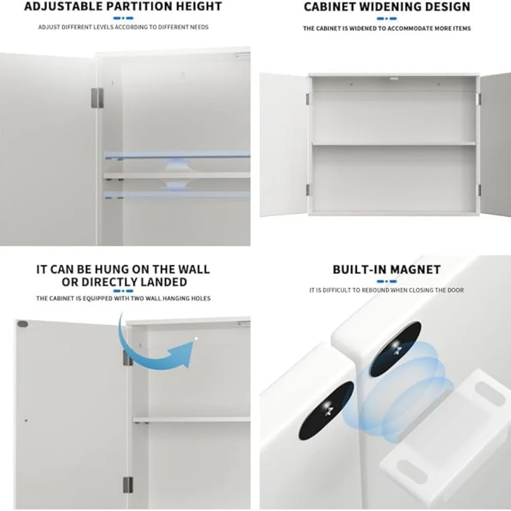 Hanging Bathroom Storage Cabinet Wall Cupboards with Double Doors Adjustable Shelf Bathroom Home Furniture White