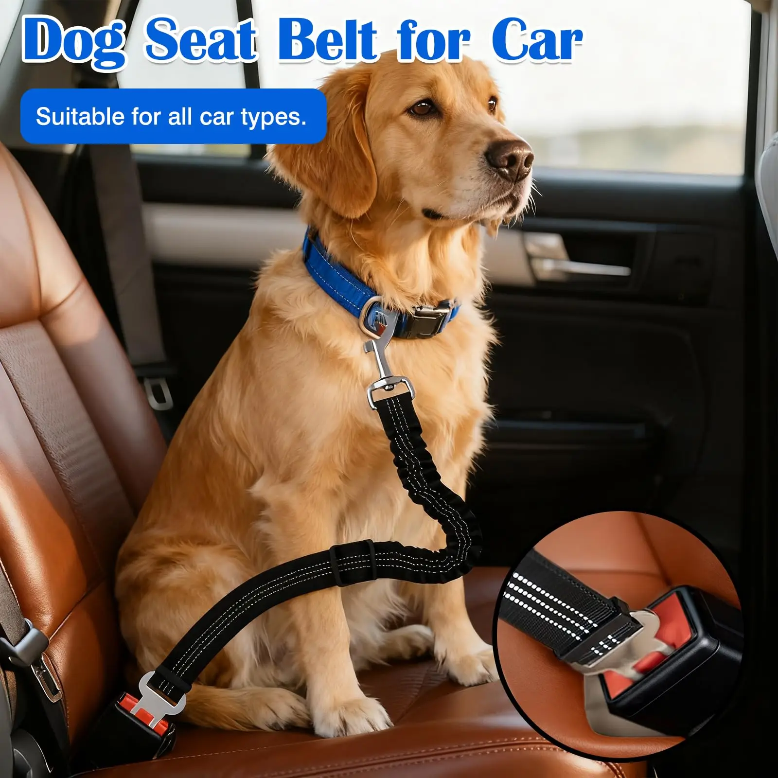 1PCS High Grade Dog Car Safety Belt Dog Safety Belt with Damping Belt and Reflective Line Adjustable Length Suitable Any Dog