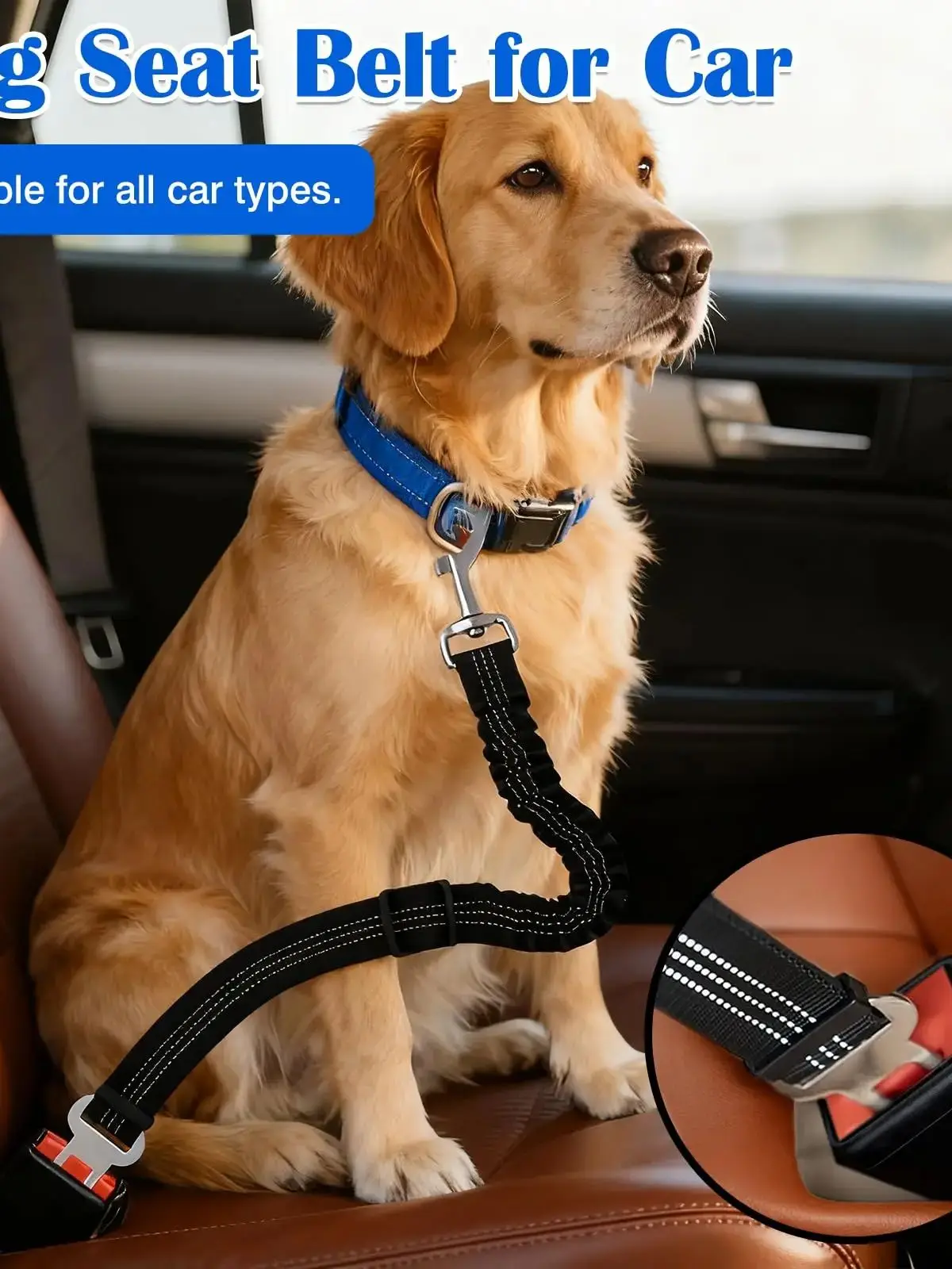 1PCS High Grade Dog Car Safety Belt Dog Safety Belt with Damping Belt and Reflective Line Adjustable Length Suitable Any Dog