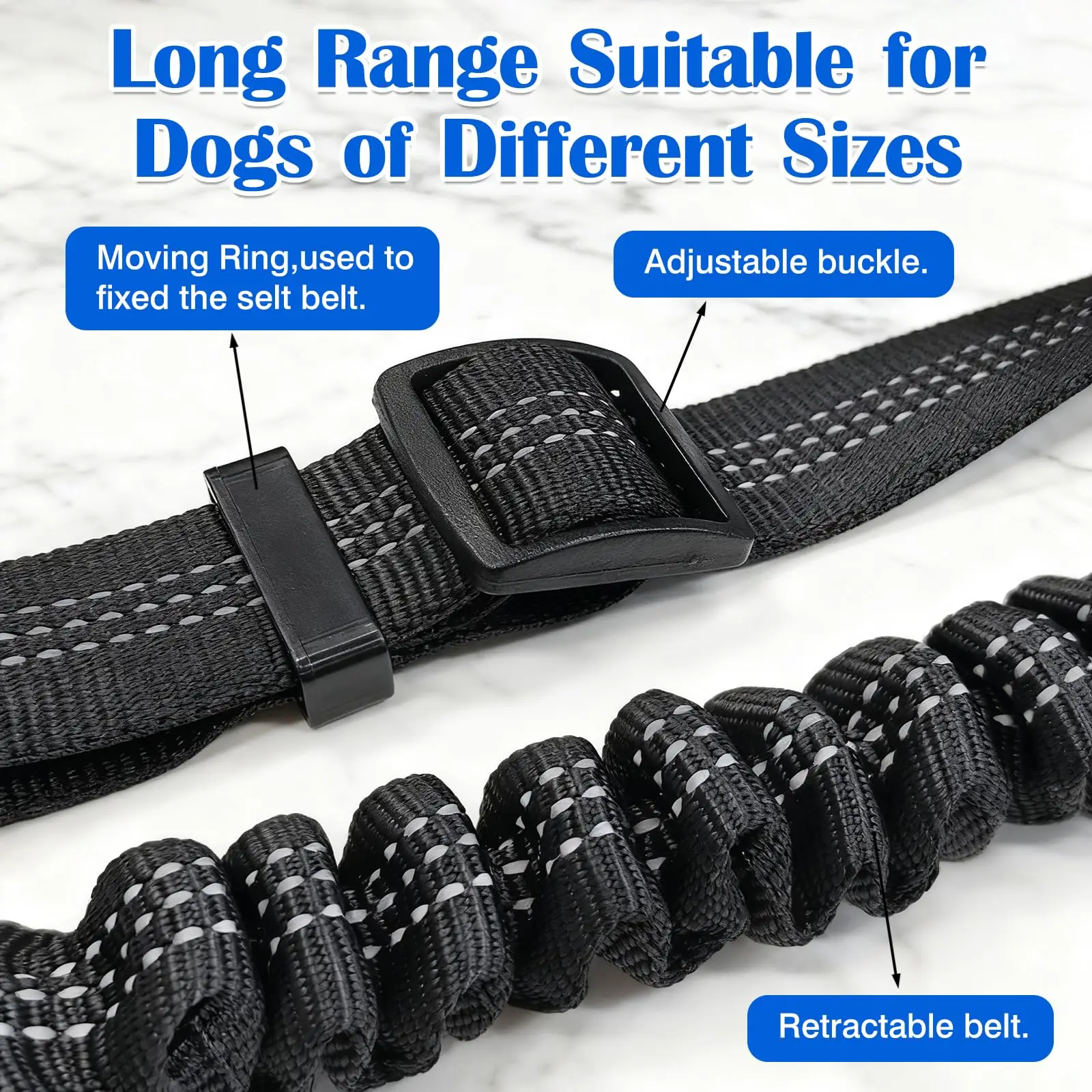1PCS High Grade Dog Car Safety Belt Dog Safety Belt with Damping Belt and Reflective Line Adjustable Length Suitable Any Dog