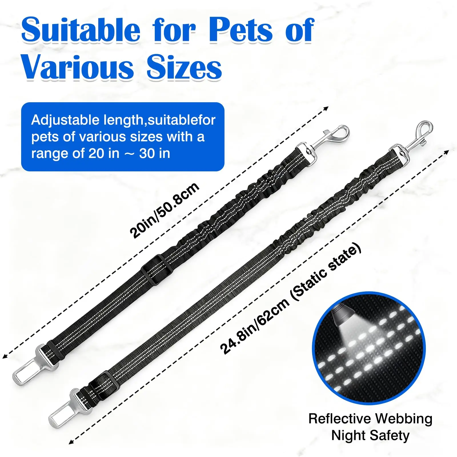 1PCS High Grade Dog Car Safety Belt Dog Safety Belt with Damping Belt and Reflective Line Adjustable Length Suitable Any Dog