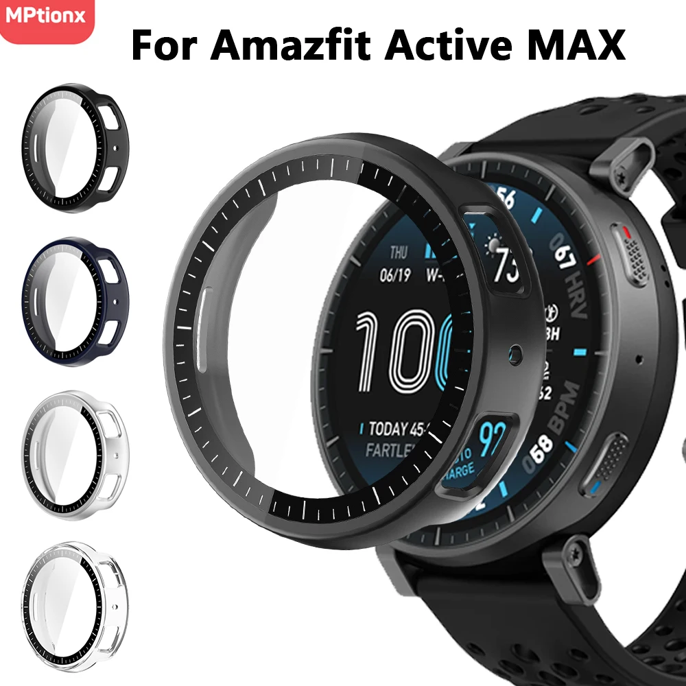 PC Case+Glass for Amazfit Active MAX Screen Protector Anti-scratch Film Bumper Protective Cover Amazfit Active MAX Accessories