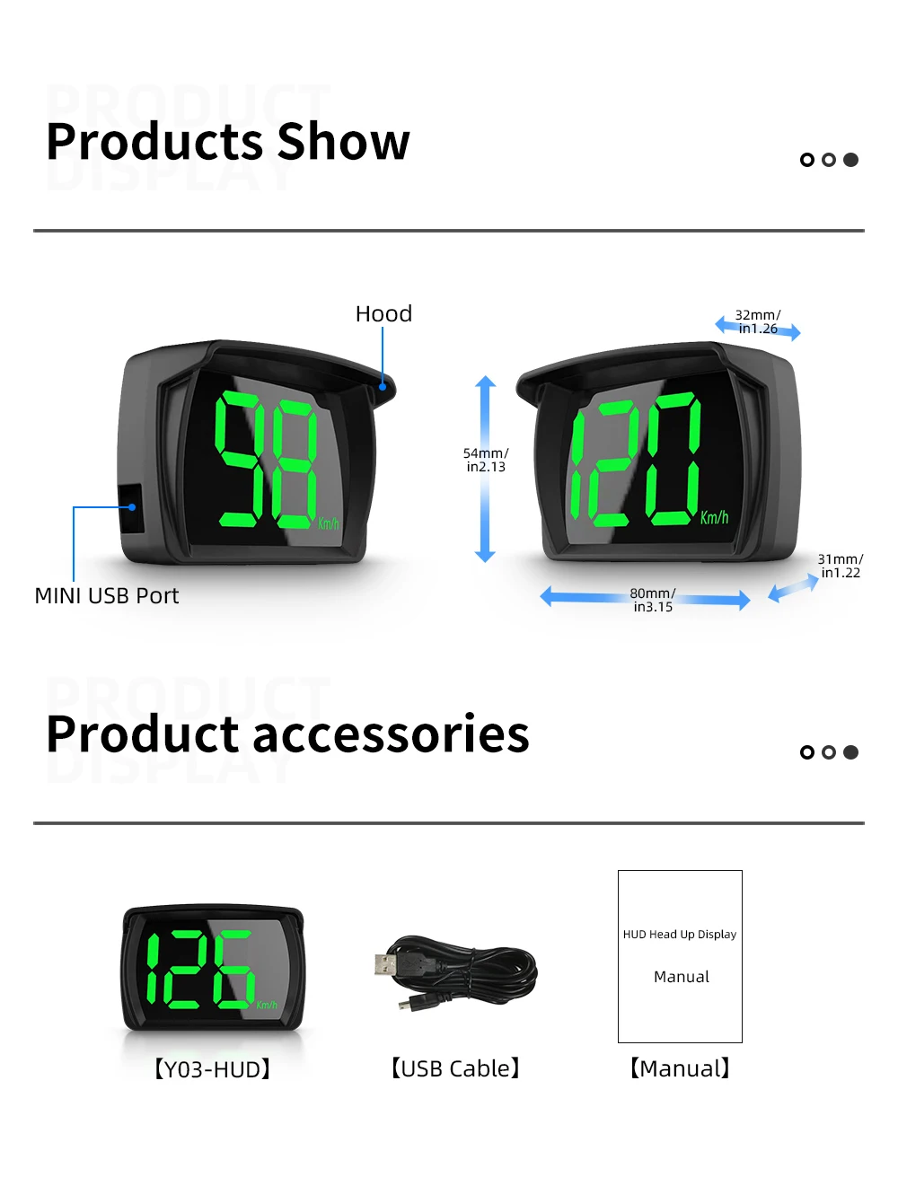 Y03 Universal Car HUD Head Up Display Digital Speedometer Big Font KMH Projector For Auto Electronic Speed Meter Accessory