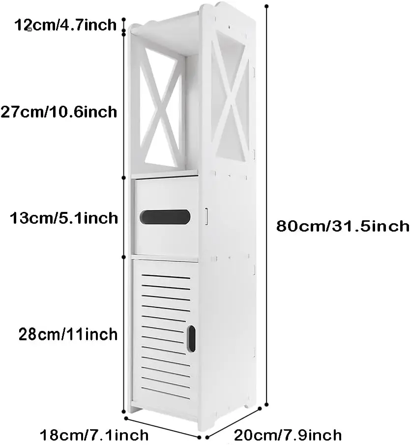 DayPlus Bathroom Waterproof Cabinet w/Paper Drawer,Tall Toilet Storage Cupboard,White Organizer Shelves,Free-standing Storage