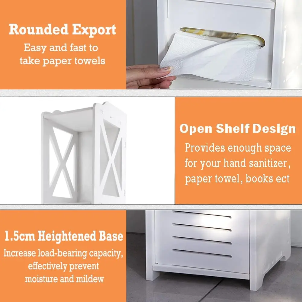 DayPlus Bathroom Waterproof Cabinet w/Paper Drawer,Tall Toilet Storage Cupboard,White Organizer Shelves,Free-standing Storage