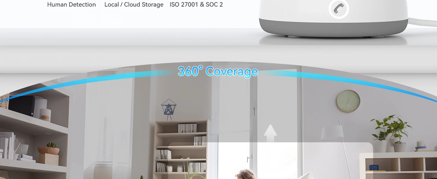 2K Indoor Camera for Home Security, 360° Pet Dog Camera with Phone App, 2-Way Talk, One-Touch Call, Night Vision, 2.4GHz