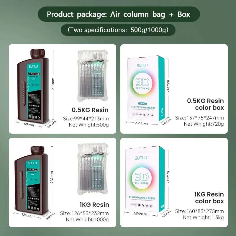 SUNLU 1KG Standard/Plant-Based Resin 395-405nm UV Photopolymer Resin Fast Curing 3D Resin for LCD DLP SLA Resin 3D Printers