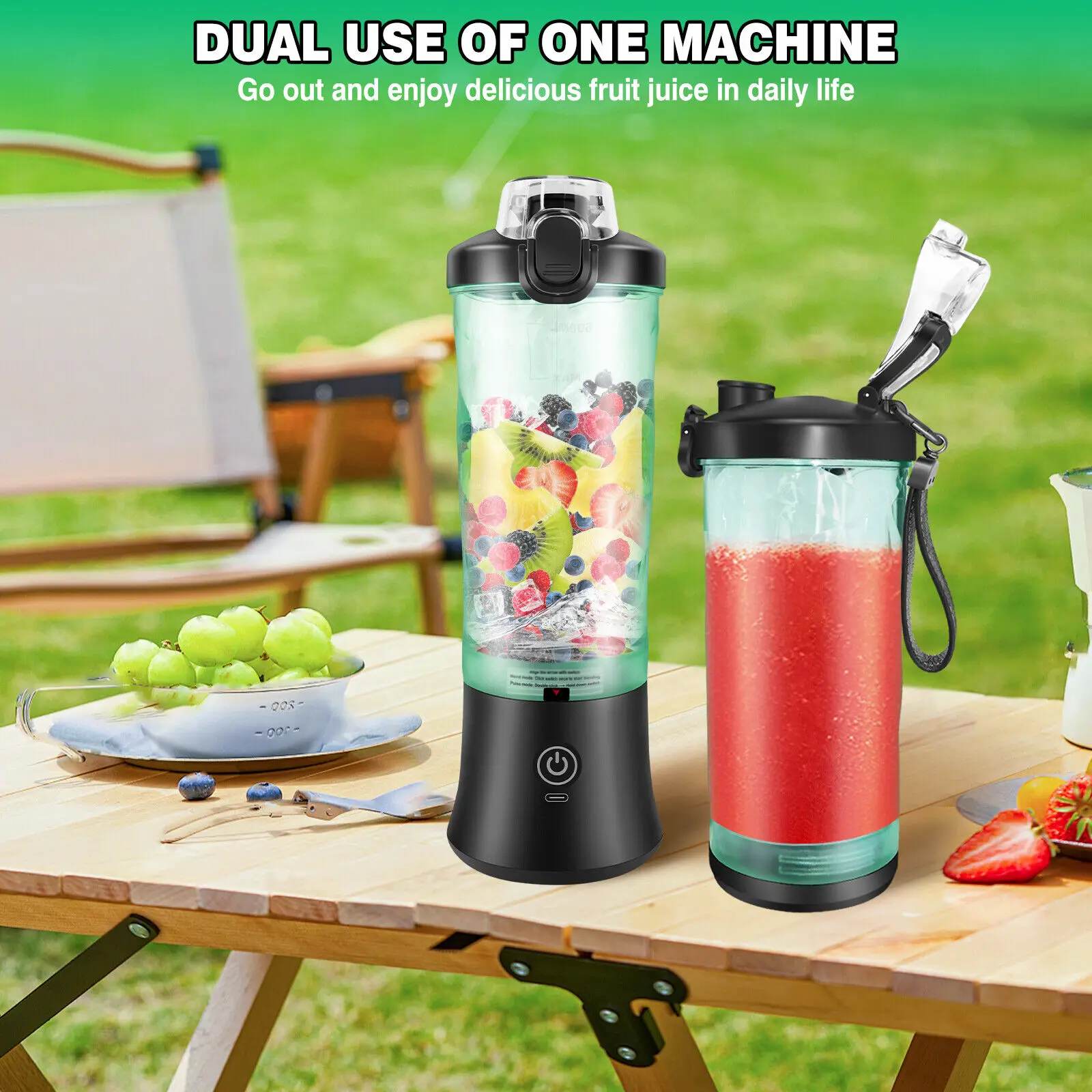 Professional 2 In 1 Portable Blender 600ML Electric Juicer Fruit Mixers USB Rechargeable Smoothie Mini Blender Personal Juicer