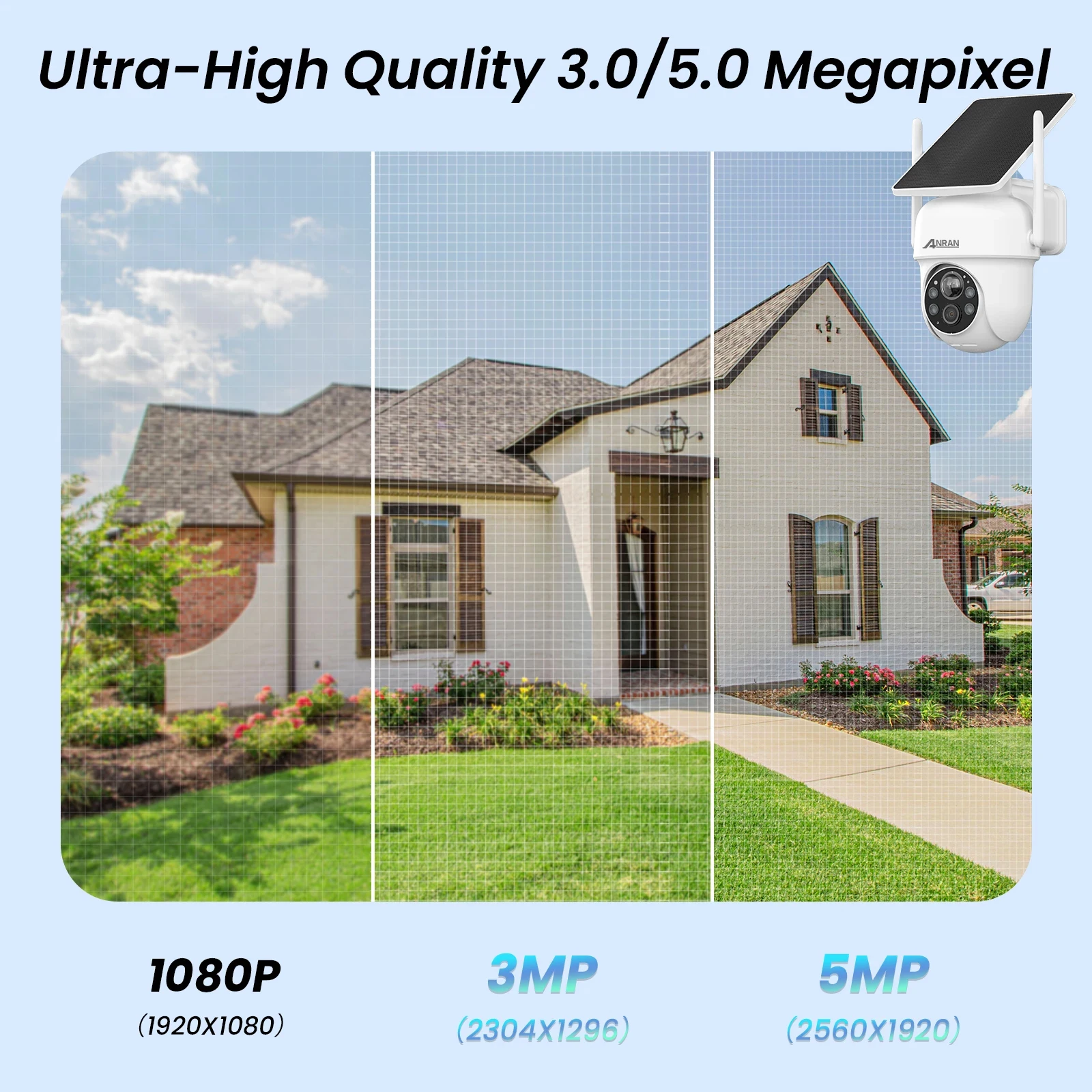 ANRAN Solar Camera 1/2pcs 3/5MP Outdoor 2.4G Wifi Security Camera Battery Cameras Home Surveillance Protection PIR Human Detect,Color Night Vision,IP66 Waterproof