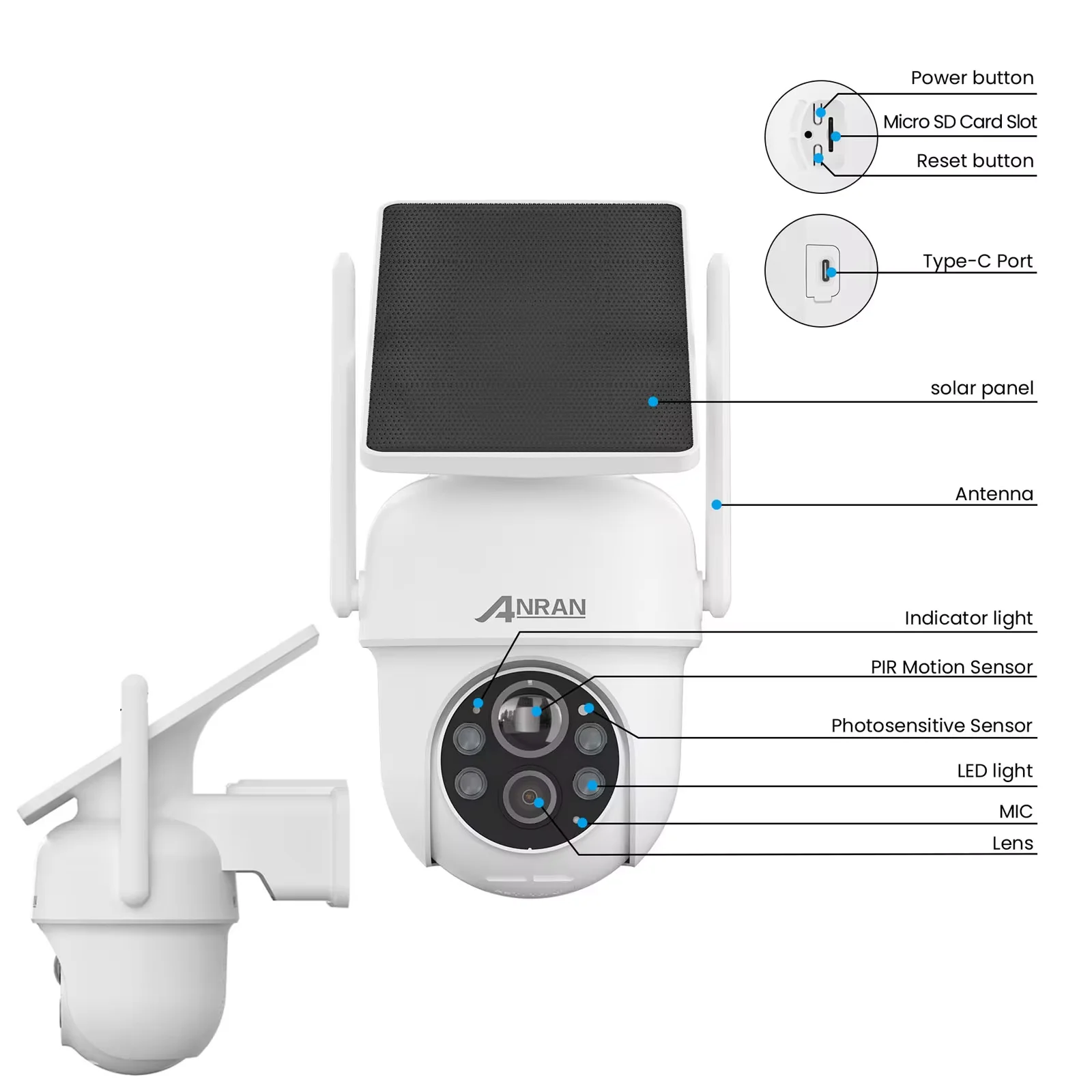 ANRAN Solar Camera 1/2pcs 3/5MP Outdoor 2.4G Wifi Security Camera Battery Cameras Home Surveillance Protection PIR Human Detect,Color Night Vision,IP66 Waterproof