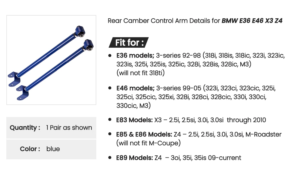 2pcs Rear Lower Control Arm Arms for BMW E36 E46 E83 E85 E86 E89 323i 325i 328i For BMW 3 Series E36 316 M3 E46 Z4 Coilovers