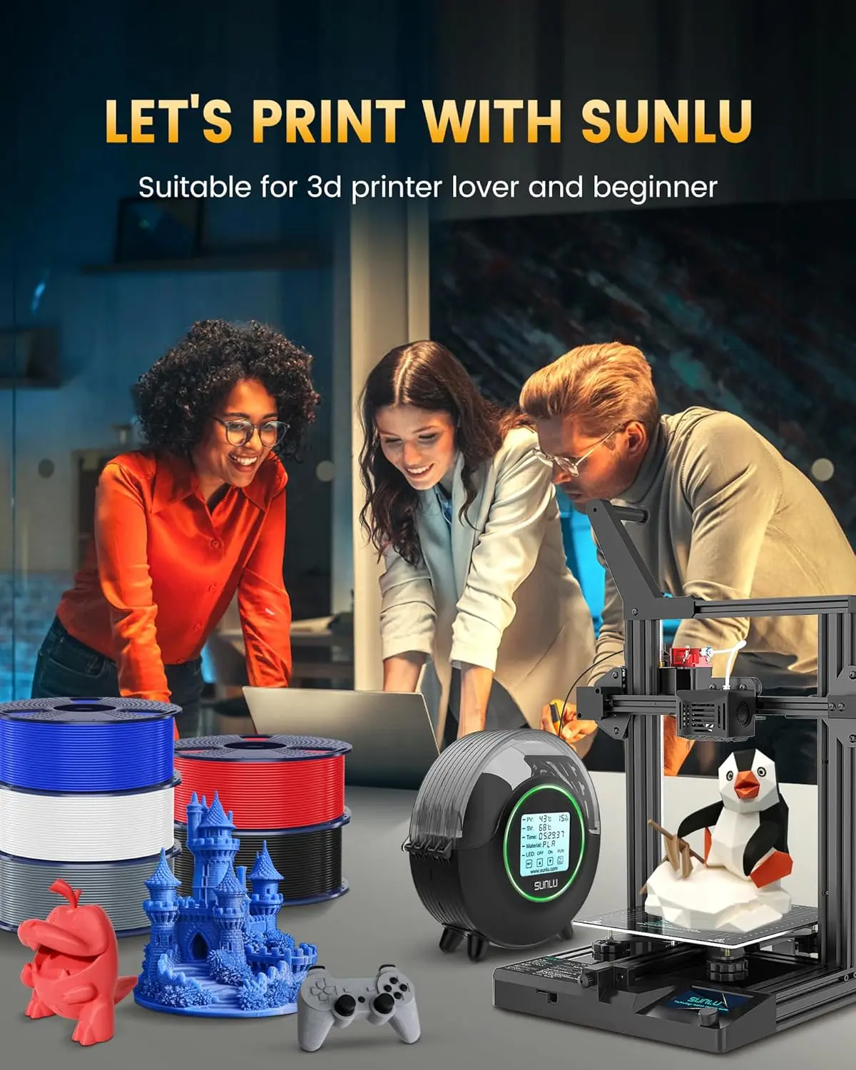 SUNLU 2KG PLA+2.0 3D Printer Filament Tougher and Stronger PLA Plus Filament 1000G/Roll 1.75mm 3D Filament Fits for FDM 3D Print
