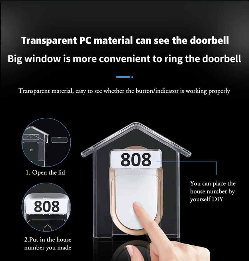 Smart Home Wireless Doorbell Rain Cover Waterproof Cover Doorbell Ring Chime Button Transparent Waterproof Home Waterproof Shell
