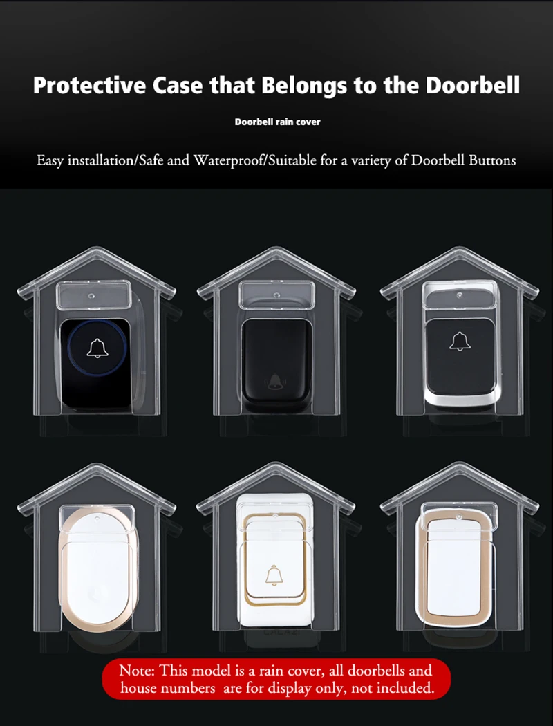 Smart Home Wireless Doorbell Rain Cover Waterproof Cover Doorbell Ring Chime Button Transparent Waterproof Home Waterproof Shell