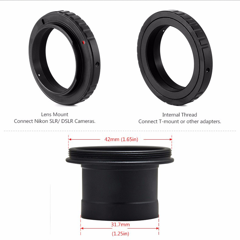 1.25"; T-mount Metal Telescope Adapter and Canon EOS Nikon Sony SLR/DSLR Cameras T-ring Astronomical Telescope Photography