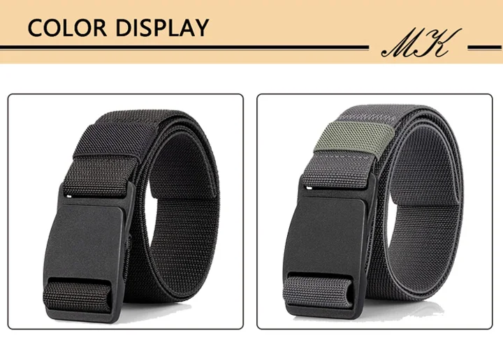 Maikun Large Size Fabric Men's Belt Work No Hole Nylon Webbing Plastic Buckle Belt Military Nylon Blend Web Belt