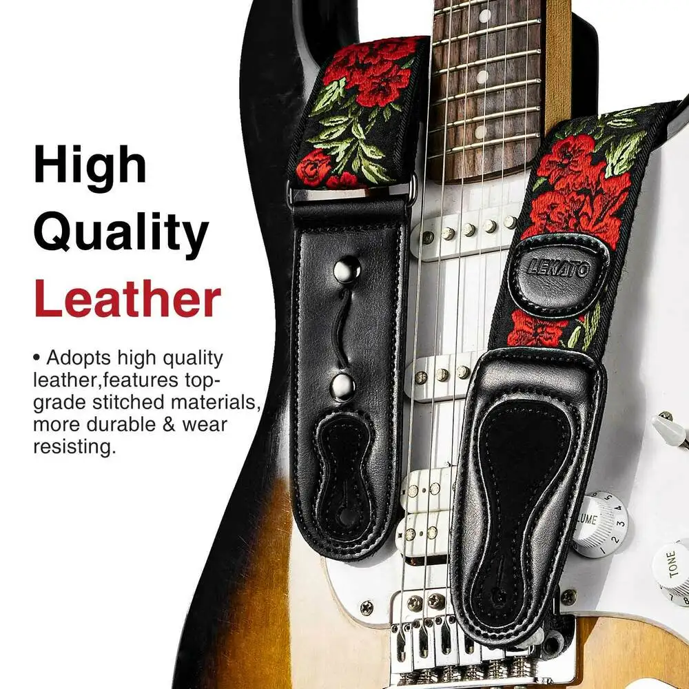 LEKATO LGS-6 Guitar Strap with 6 Picks 2 Locks for Electric Acoustic Guitar Bass
