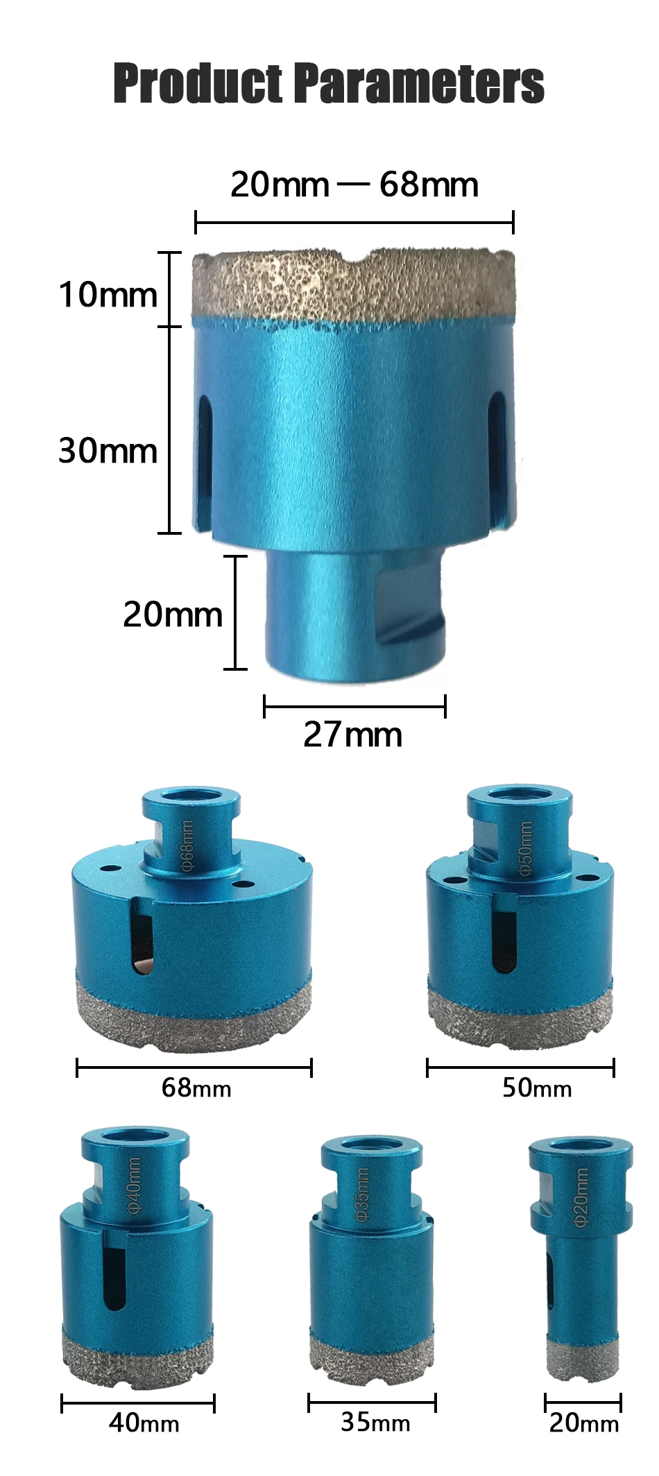 5 Pcs Dry Drill M14 Thread Brazing Hole Saw Set Porcelain Tiles Crowns Granite Marble Vitrified Tile Drill Bits Tools
