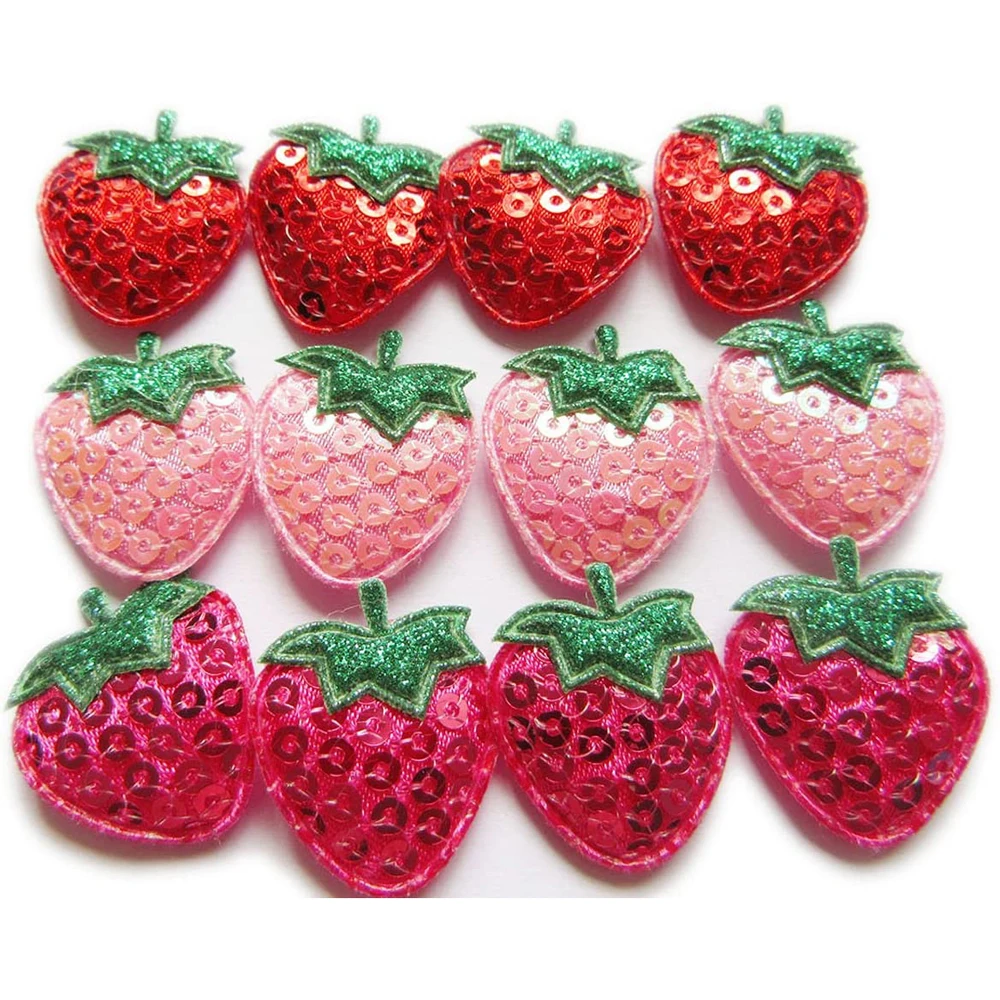 20Pcs Sequined Strawberry Embroidery Patch Sewing Appliqued Sew on Clothes Motif Badge DIY Repair