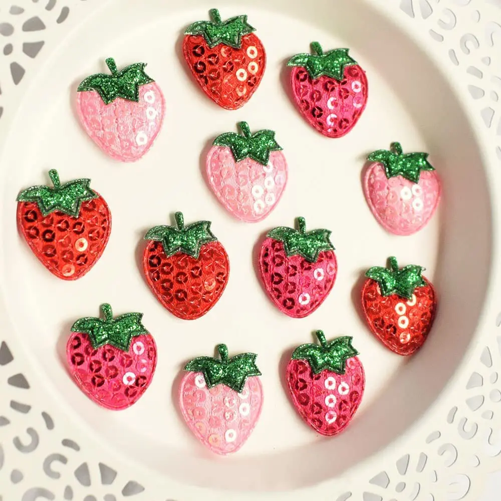 20Pcs Sequined Strawberry Embroidery Patch Sewing Appliqued Sew on Clothes Motif Badge DIY Repair