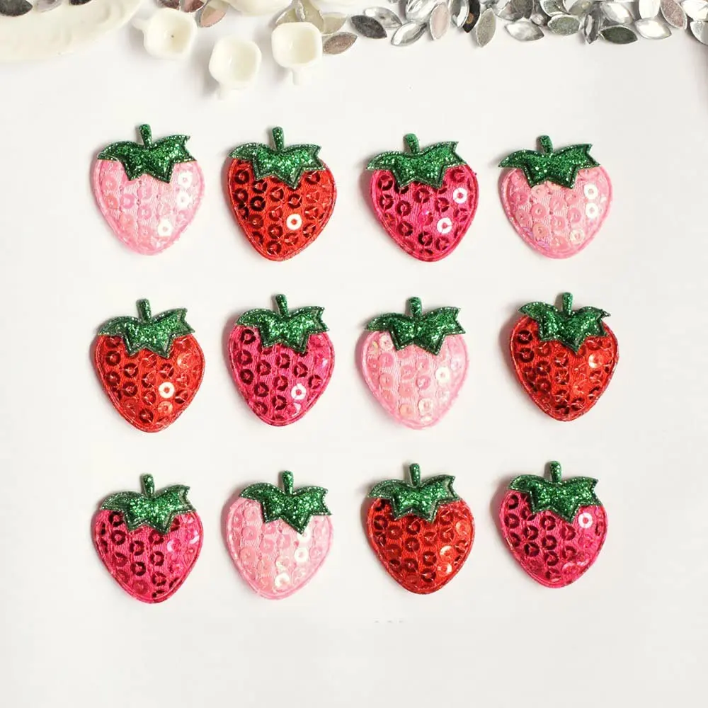 20Pcs Sequined Strawberry Embroidery Patch Sewing Appliqued Sew on Clothes Motif Badge DIY Repair