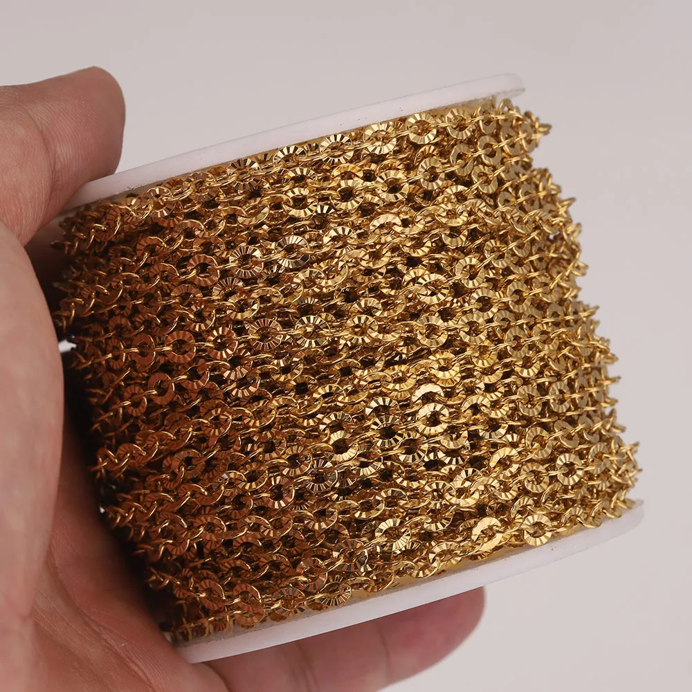 2m Lot Stainless Steel O Shape Oval Chain Cross Plated Gold Chains Link Roll for Jewelry Making DIY Necklace Bracelet Supplies
