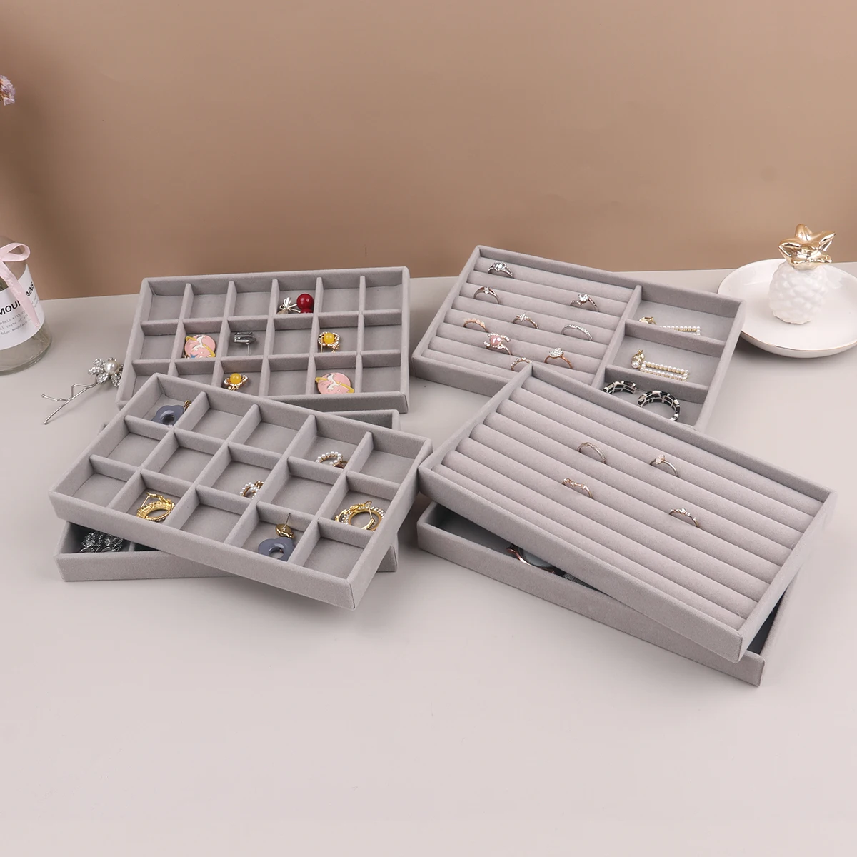Velvet Jewelry Display Stackable Exquisite Jewellery Holder Portable Ring Earrings Necklace Organizer Box Organizator De Boys