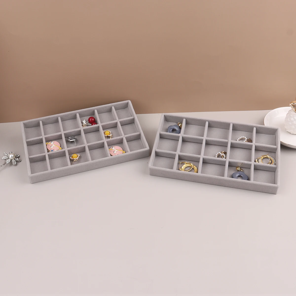 Velvet Jewelry Display Stackable Exquisite Jewellery Holder Portable Ring Earrings Necklace Organizer Box Organizator De Boys
