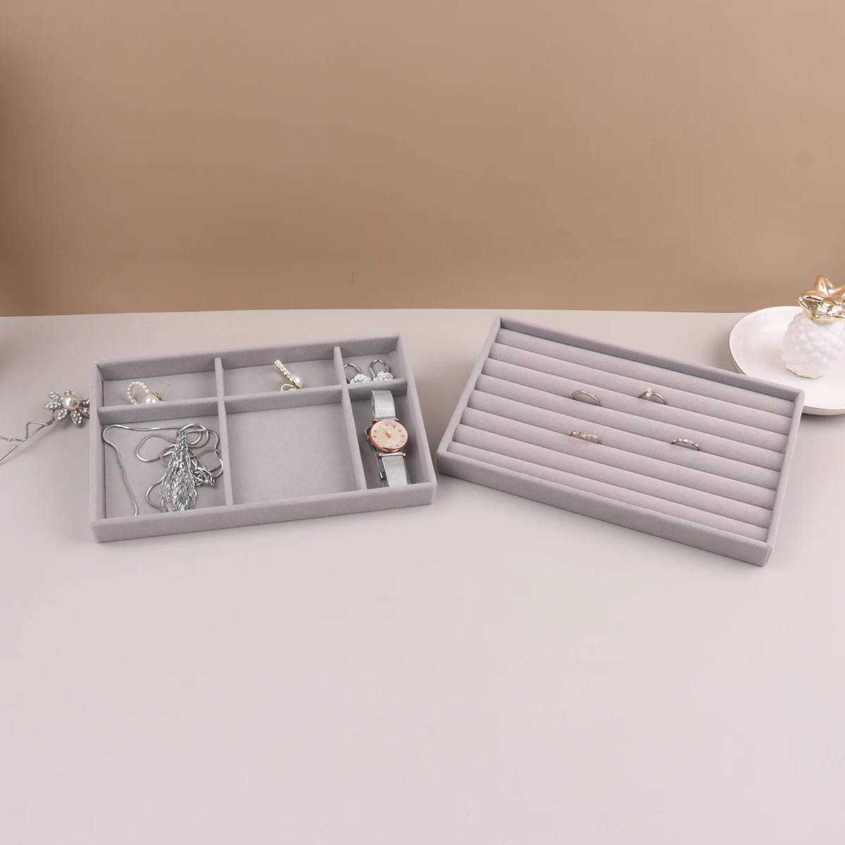 Velvet Jewelry Display Stackable Exquisite Jewellery Holder Portable Ring Earrings Necklace Organizer Box Organizator De Boys