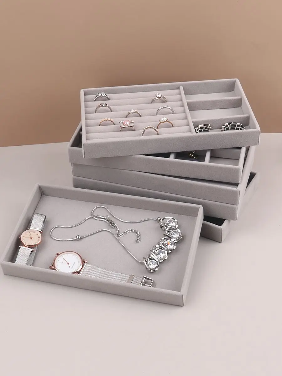 Velvet Jewelry Display Stackable Exquisite Jewellery Holder Portable Ring Earrings Necklace Organizer Box Organizator De Boys