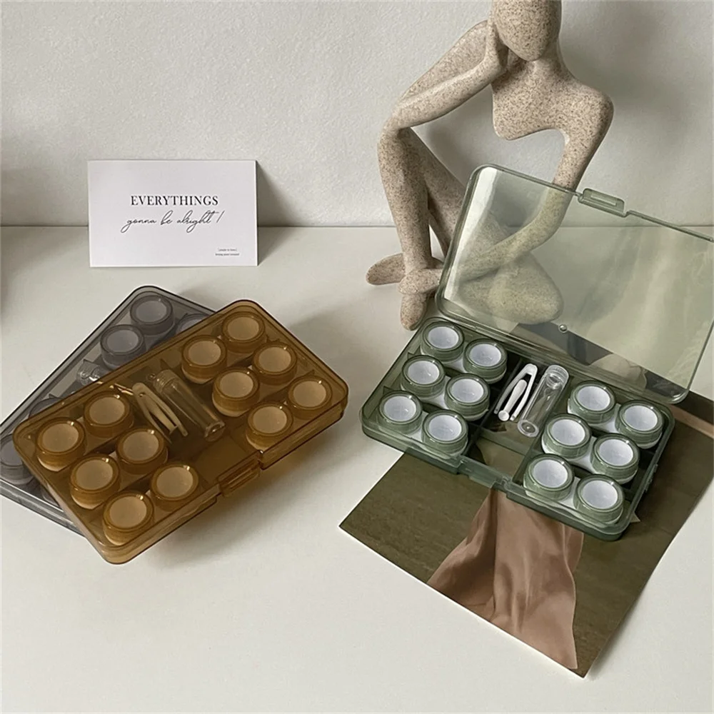 6 Pairs Large Contact Lens Storage Box Portable Travel Contact Lens Case For Makeup Beauty Pupil Box Tweezer Stick Container