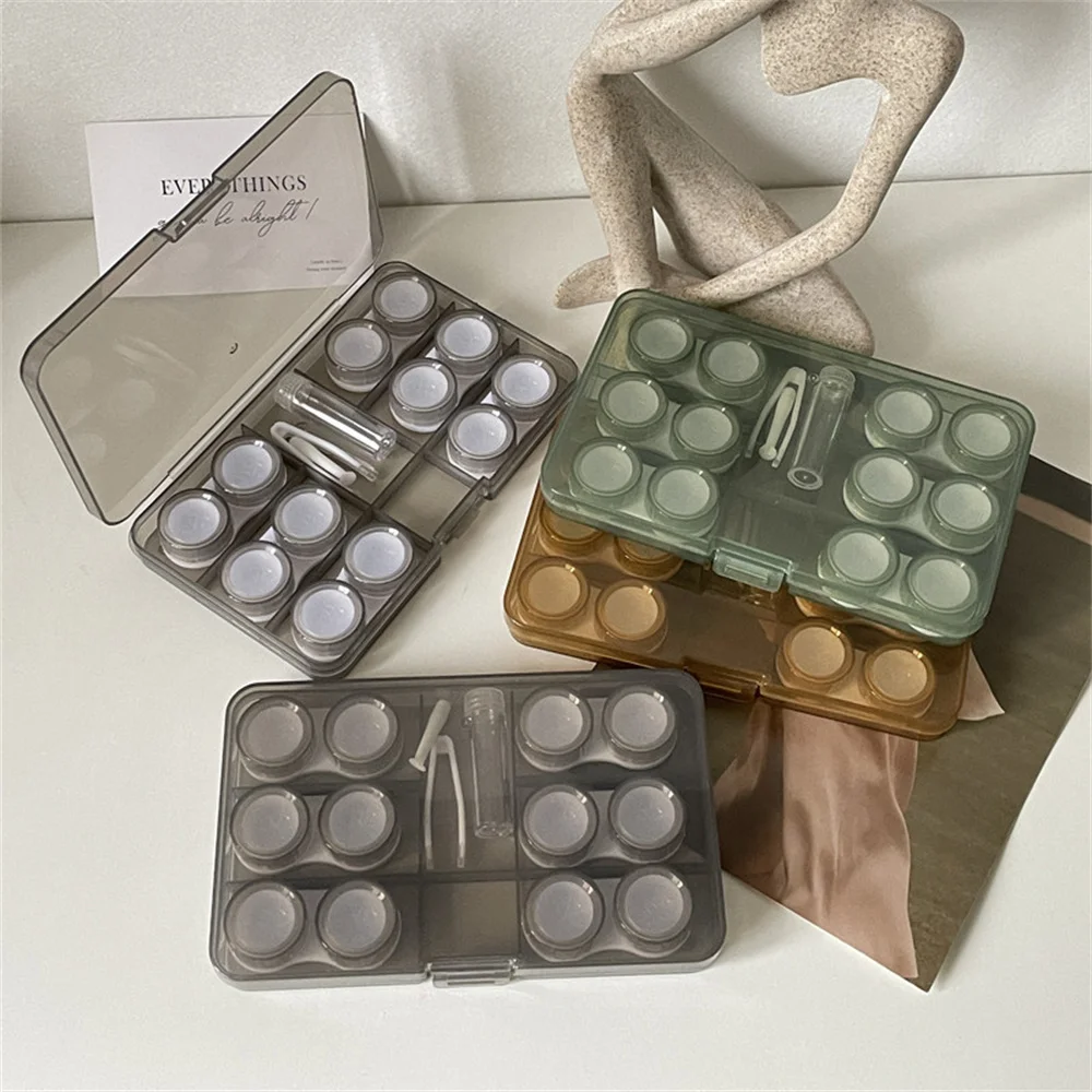 6 Pairs Large Contact Lens Storage Box Portable Travel Contact Lens Case For Makeup Beauty Pupil Box Tweezer Stick Container