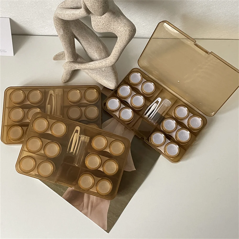 6 Pairs Large Contact Lens Storage Box Portable Travel Contact Lens Case For Makeup Beauty Pupil Box Tweezer Stick Container