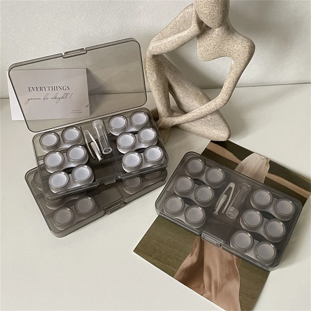 6 Pairs Large Contact Lens Storage Box Portable Travel Contact Lens Case For Makeup Beauty Pupil Box Tweezer Stick Container