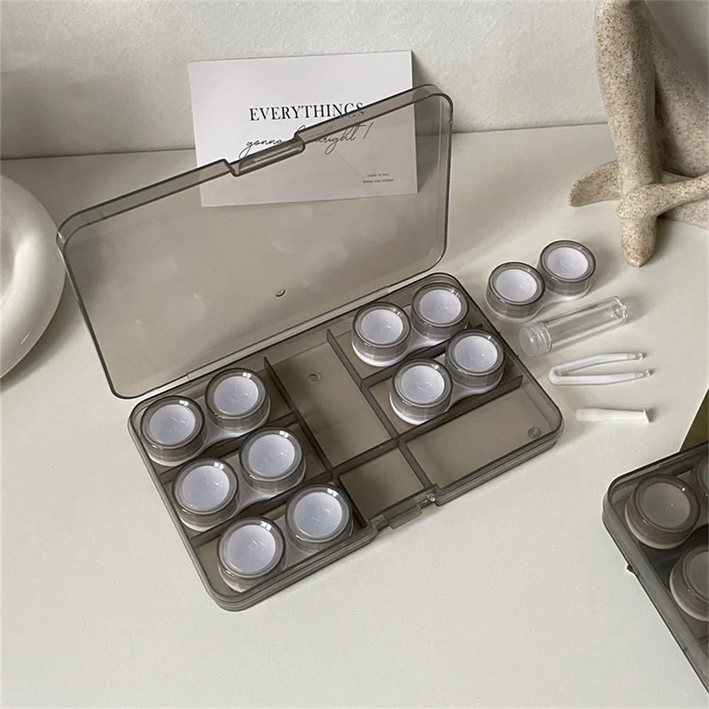 6 Pairs Large Contact Lens Storage Box Portable Travel Contact Lens Case For Makeup Beauty Pupil Box Tweezer Stick Container
