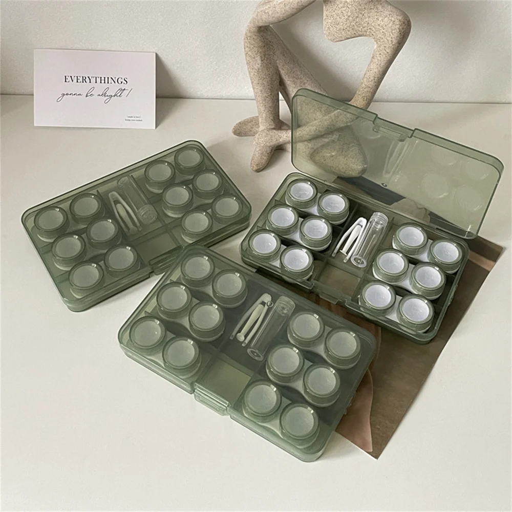 6 Pairs Large Contact Lens Storage Box Portable Travel Contact Lens Case For Makeup Beauty Pupil Box Tweezer Stick Container