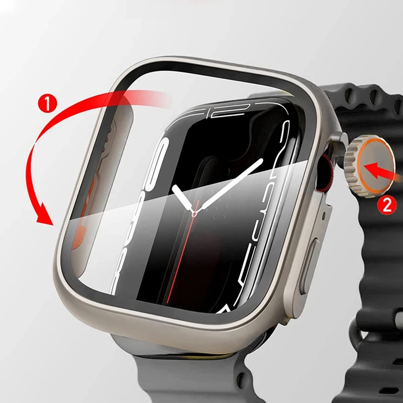 Glass+Case for Apple Watch 44mm 45mm 41mm 40mm 42mm 38mm Screen Protector Cover Change Ultra Bumper iWatch Series 8 7 SE 6 5 3