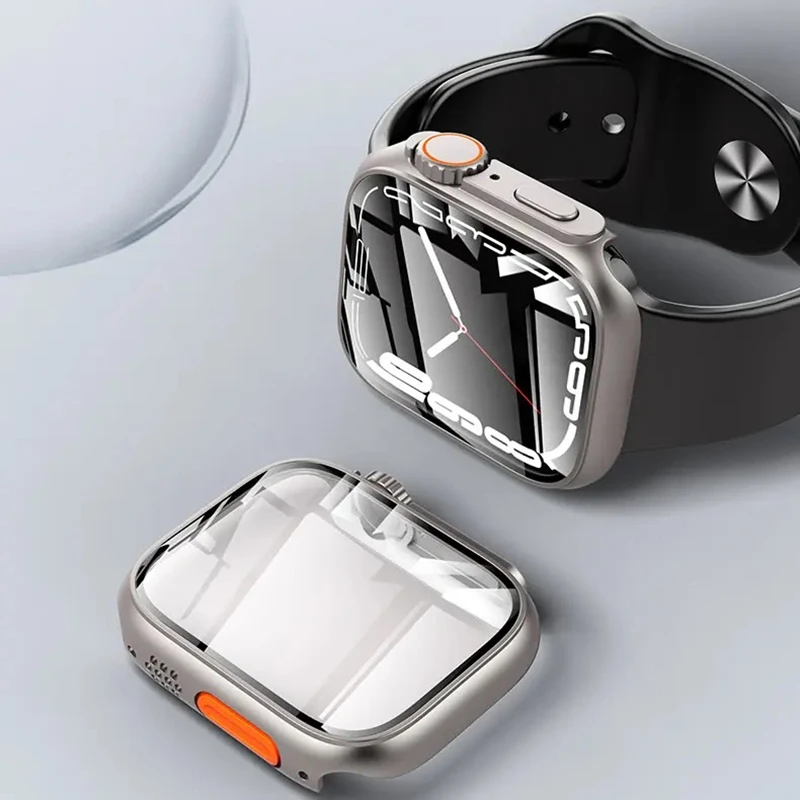 Glass+Case for Apple Watch 44mm 45mm 41mm 40mm 42mm 38mm Screen Protector Cover Change Ultra Bumper iWatch Series 8 7 SE 6 5 3