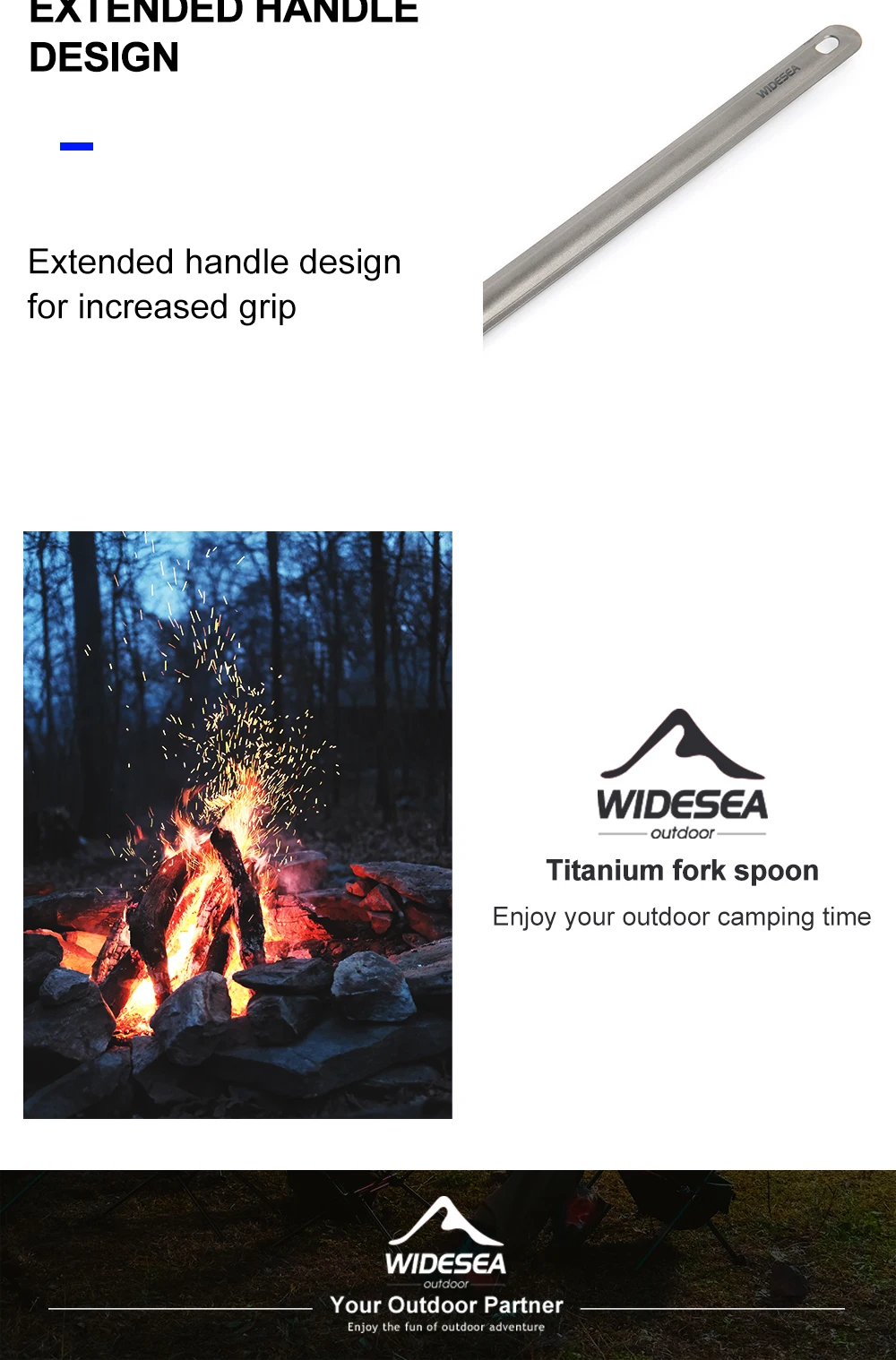 Widesea Camping Titanium Spork Spoon Outdoor Lightweight Fork Tableware Portable Picnic Hiking Travelling Ultralight Dinnerware