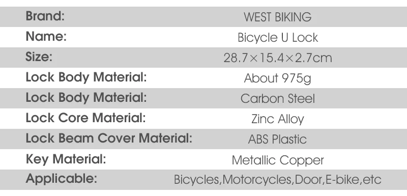 WEST BIKING Carbon Steel Bike U Lock Anti-Theft Secure MTB Road Bicycle Lock Motorcycle Scooter Cycling Accessories