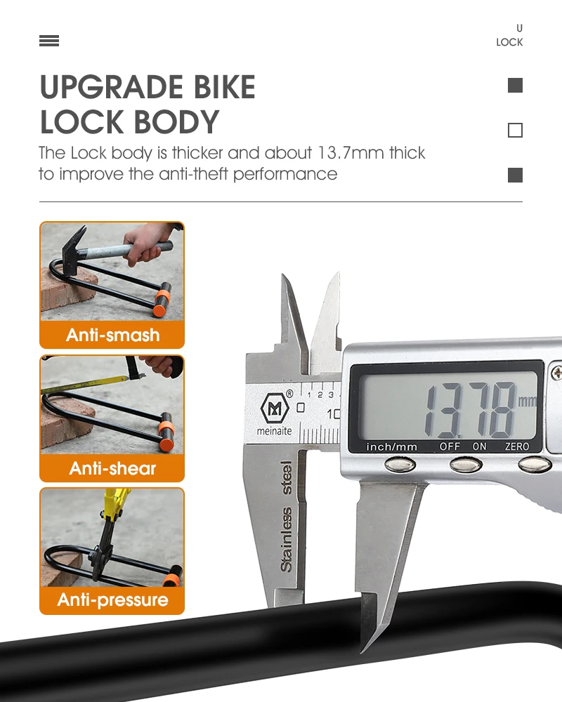 WEST BIKING Carbon Steel Bike U Lock Anti-Theft Secure MTB Road Bicycle Lock Motorcycle Scooter Cycling Accessories