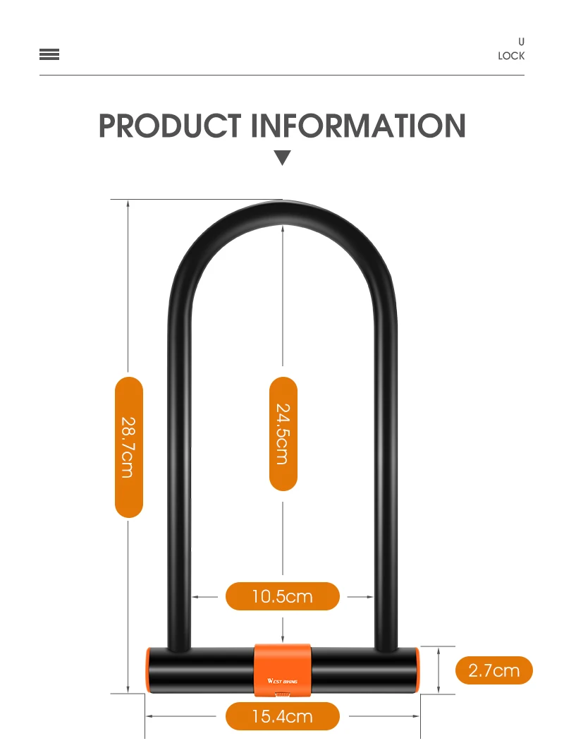 WEST BIKING Carbon Steel Bike U Lock Anti-Theft Secure MTB Road Bicycle Lock Motorcycle Scooter Cycling Accessories