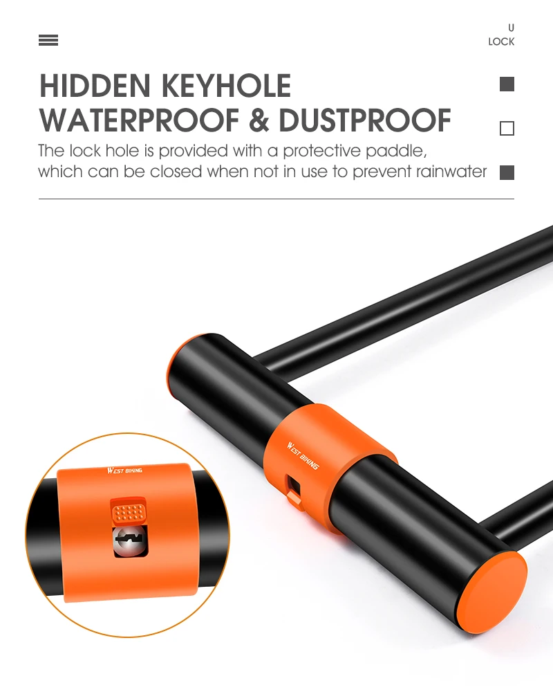 WEST BIKING Carbon Steel Bike U Lock Anti-Theft Secure MTB Road Bicycle Lock Motorcycle Scooter Cycling Accessories