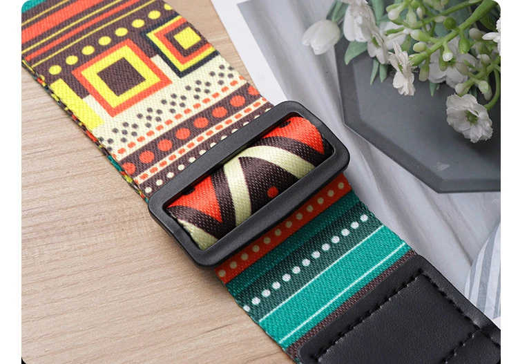 1pc Ukulele Extra Wide Acoustic Guitar Strap Leather Belt Adjustable Shoulder Strap Artistic Print for Wood Guitar Electric Bass