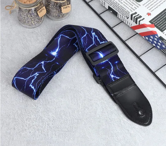 1pc Ukulele Extra Wide Acoustic Guitar Strap Leather Belt Adjustable Shoulder Strap Artistic Print for Wood Guitar Electric Bass