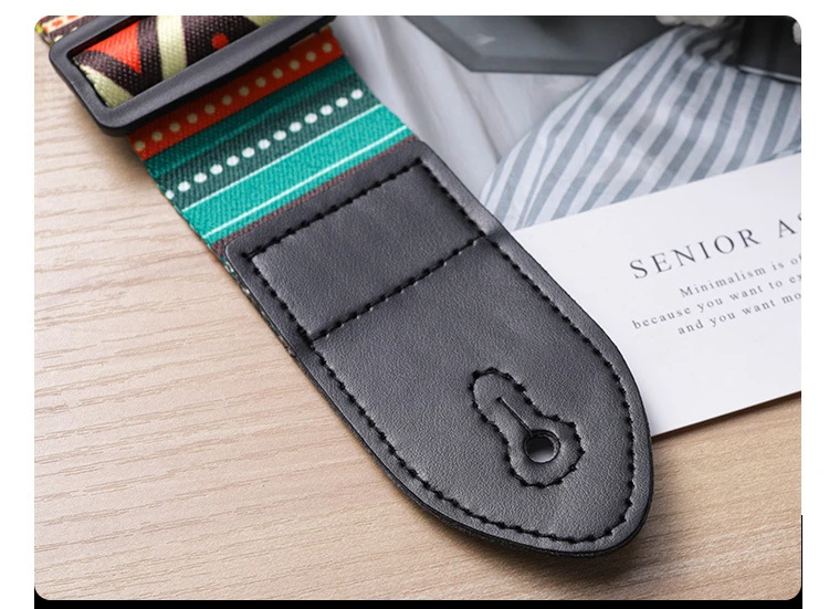 1pc Ukulele Extra Wide Acoustic Guitar Strap Leather Belt Adjustable Shoulder Strap Artistic Print for Wood Guitar Electric Bass
