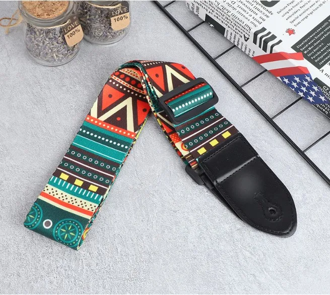 1pc Ukulele Extra Wide Acoustic Guitar Strap Leather Belt Adjustable Shoulder Strap Artistic Print for Wood Guitar Electric Bass